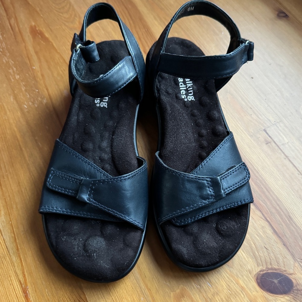 Walking Cradles Black Adjustable Leather Strap Sandals